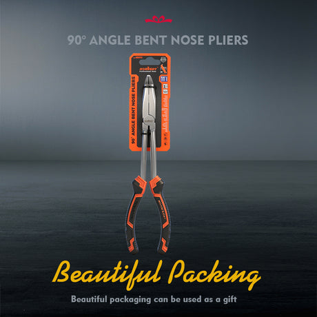 HORUSDY 3 piece 11 inch long reach pliers set including straight 0 degree 45 degree and 90 degree bent nose pliers with TPR handle