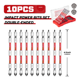 10-piece double-ended PH2 impact power bit set featuring magnetic S2 steel bits with dual torsion zones, HRC63 hardness, anti-cam-out design and storage case, available in 2.5 inch, 3.2 inch and 4.5 inch lengths for impact drivers and drills.