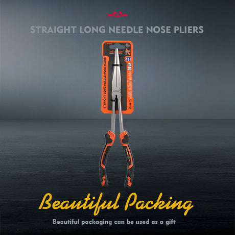 HORUSDY 3 piece 11 inch long reach pliers set including straight 0 degree 45 degree and 90 degree bent nose pliers with TPR handle