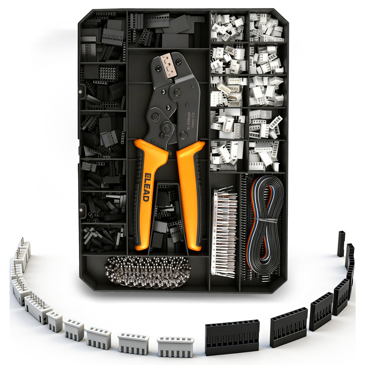 ELEAD 2020 piece electronic terminal kit with ratcheting crimping tool, XH 2.54mm connectors, male and female pin terminals, wiring connector set for electronics repair and automotive wiring