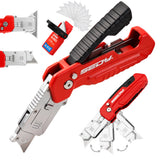 2-in-1 folding utility knife and scraper with SK5 blades, 3-angle locking, built-in blade storage and belt clip
