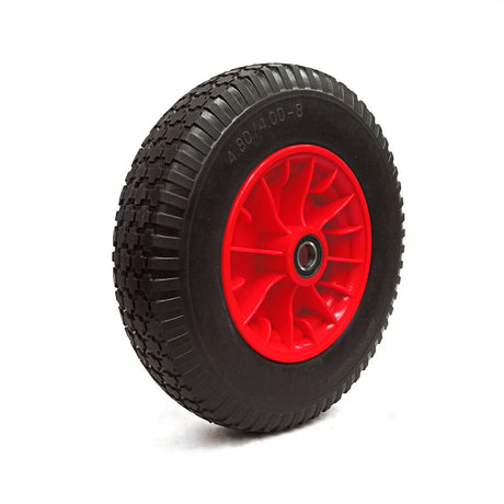 2Pcs 16 inch solid wheelbarrow wheels 4.80/4.00-8 with red hub and 19mm bore, puncture-proof trolley tyres for heavy-duty use