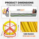 100M HORUSDY fiberglass fish tape cable puller with 4.5mm diameter for wire installation, featuring a non-conductive, durable design with stabilised support.
