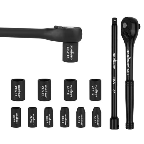 12-Piece 1/4 Inch Drive Ratchet Socket Wrench Set with Metric Sockets 4mm-13mm, 72 Tooth Quick Release Ratchet and 6 Inch Extension Bar