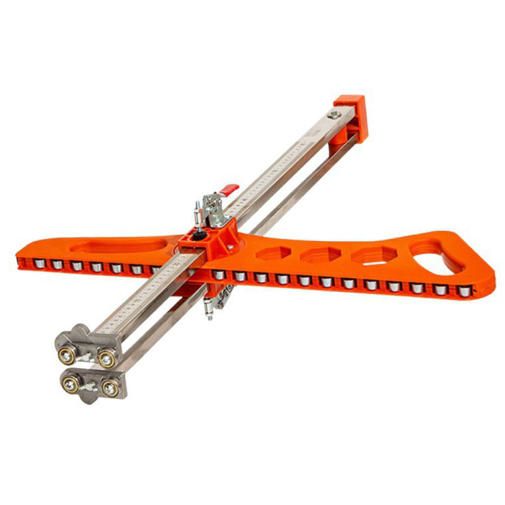Orange 23-pulley drywall cutter tool with laser scale ruler, foldable arm, adjustable positioner and aluminum alloy cutter holder for cutting gypsum board and plasterboard