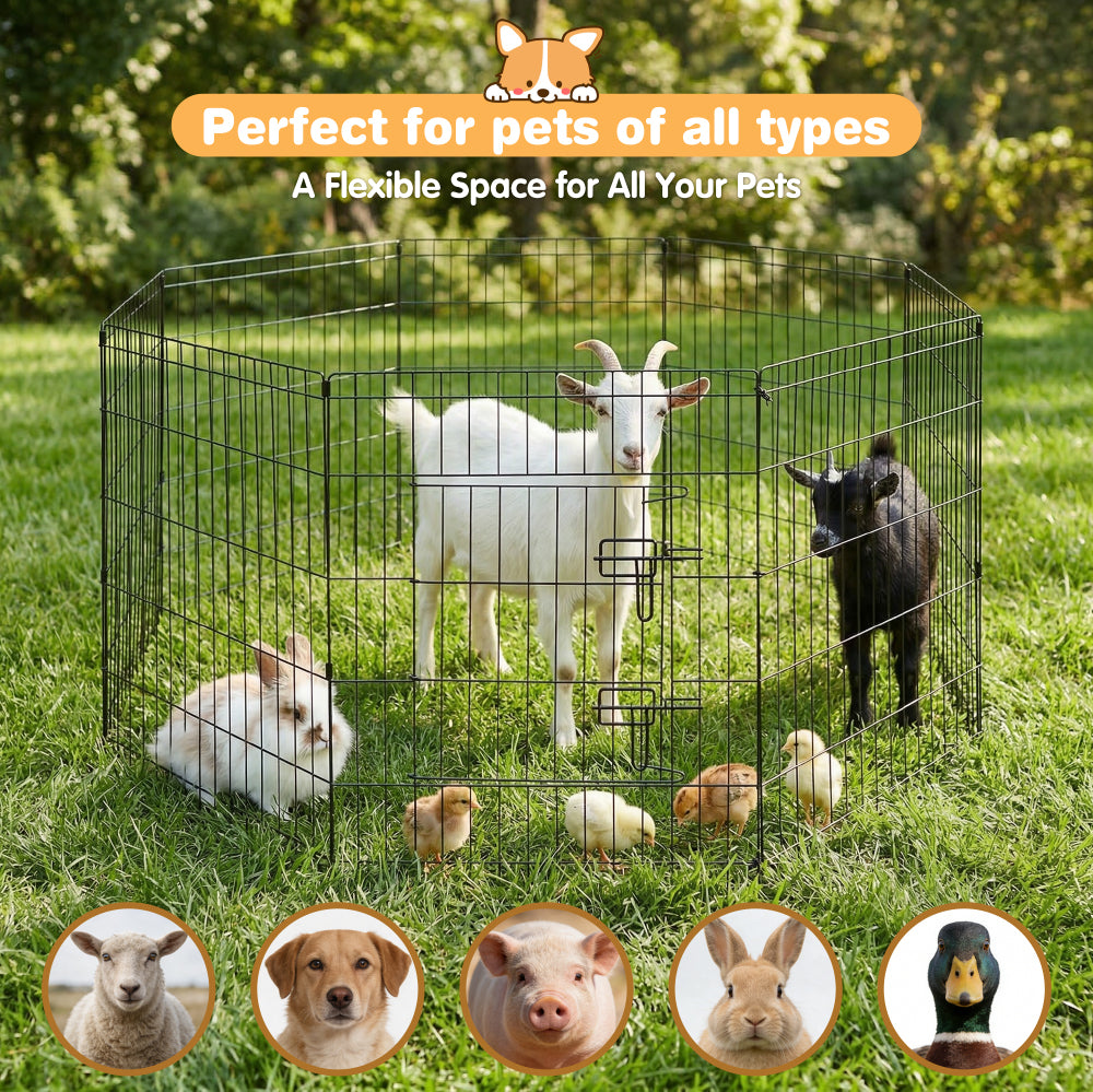 8 panel metal dog playpen 30 inch foldable pet exercise pen heavy duty puppy fence indoor outdoor with door double latch black