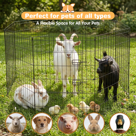 36 inch metal dog playpen 8 panel heavy duty pet exercise pen foldable puppy fence indoor outdoor with door double latch black