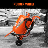 HORUSDY 40L sand blasting tank, featuring a high-pressure abrasive blaster with a 60-125 PSI working range, durable rubber wheels, and a 40L media capacity for heavy-duty surface cleaning.