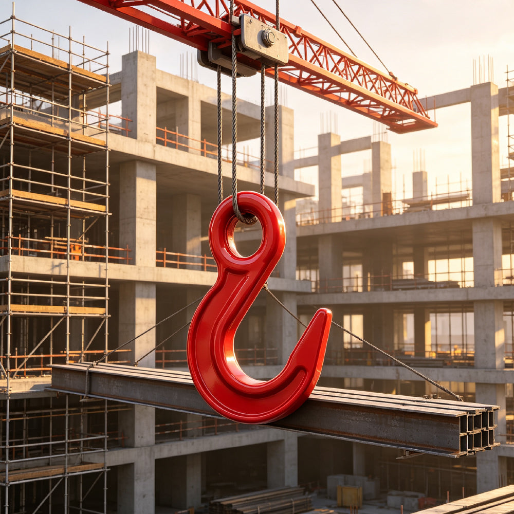 large opening eye hook with heavy-duty powder-coated finish for rigging, lifting, cargo securement and material handling