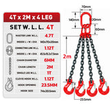 Grade 80 chain sling 1T-5T heavy duty lifting chain with master link and safety hooks, available in 1, 2 and 4 leg configurations for rigging and hoisting