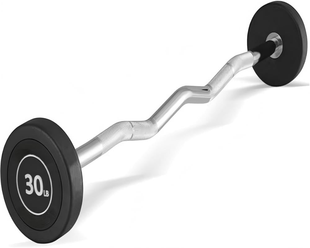 150LB fixed EZ curl barbell set with 10, 20, 30, 40 and 50 lb pre-assembled PVC coated weighted bars for home gym strength training