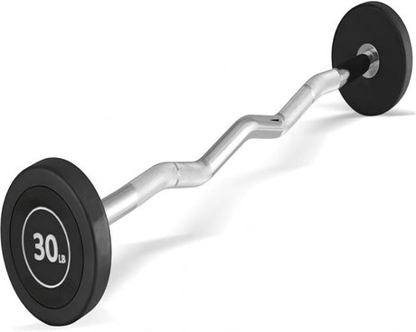 150LB fixed EZ curl barbell set with 10, 20, 30, 40 and 50 lb pre-assembled PVC coated weighted bars for home gym strength training
