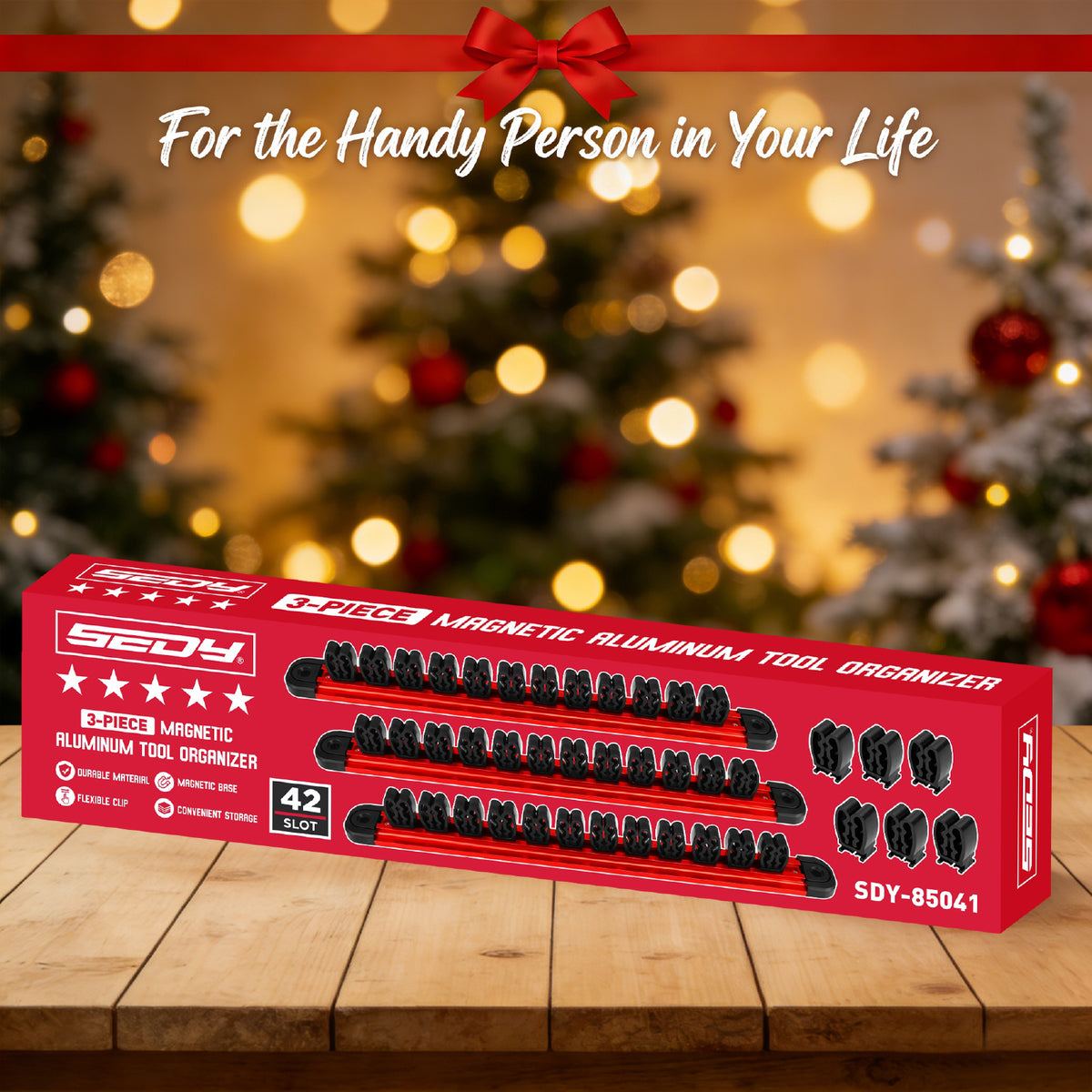 3-piece magnetic tool organizer with 42 adjustable clips, aluminum rails for wrenches, screwdrivers and tool storage