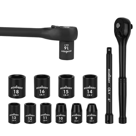12-Piece 3/8 Inch Drive Ratchet Socket Wrench Set with Metric Sockets 8mm-18mm, 72 Tooth Quick Release Ratchet and 6 Inch Extension Bar