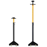 2 ton adjustable under hoist safety support stand with rubber cushioned tray, rotating handle, steel base and nylon wheels