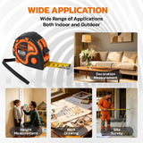25FT 7.5M self-locking measuring tape with dual scale, belt clip, wrist strap, carbon steel blade and ABS rubber case