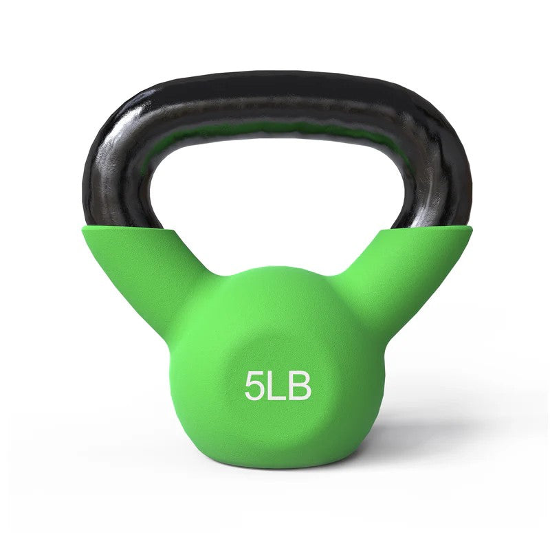 vinyl coated kettlebell weights in 5LB, 10LB and 15LB options with wide grip handles for home gym strength training, squats and full body workouts