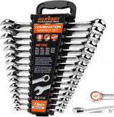 15-Piece Metric Combination Spanner Set, CRV Silver, Chrome Vanadium Steel, Heat Treated, Nickel Chrome Plated, Sizes 8-22mm