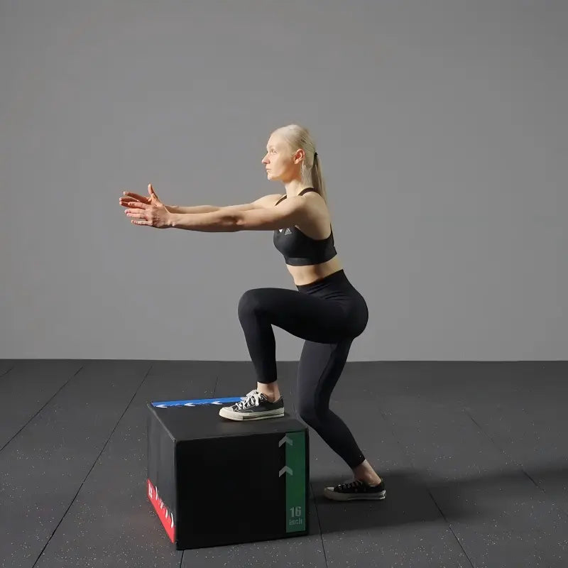 3-in-1 soft foam plyometric jump box with selectable 12/14/16, 16/18/20 or 16/20/24-inch heights for home gym workouts