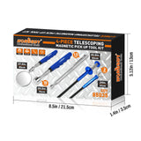 4-piece telescoping magnetic pickup tool kit with inspection mirror, flexible grabber and strong magnets