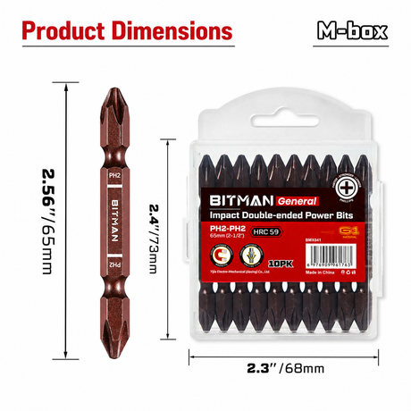 PH2 double-ended impact screwdriver bit set with S2 steel magnetic power bits, torsion zone design, available in 65mm, 90mm and 150mm lengths for impact drivers and drills