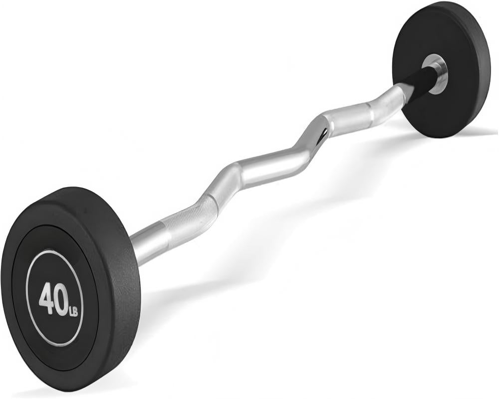 150LB fixed EZ curl barbell set with 10, 20, 30, 40 and 50 lb pre-assembled PVC coated weighted bars for home gym strength training
