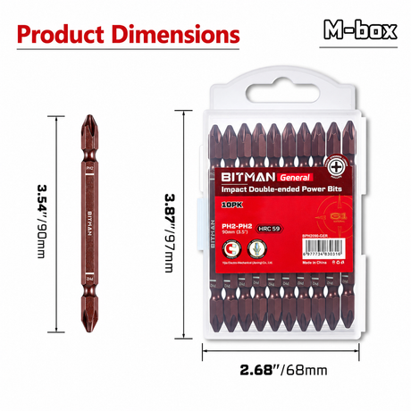 PH2 double-ended impact screwdriver bit set with S2 steel magnetic power bits, torsion zone design, available in 65mm, 90mm and 150mm lengths for impact drivers and drills