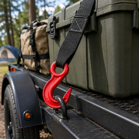 large opening eye hook with heavy-duty powder-coated finish for rigging, lifting, cargo securement and material handling