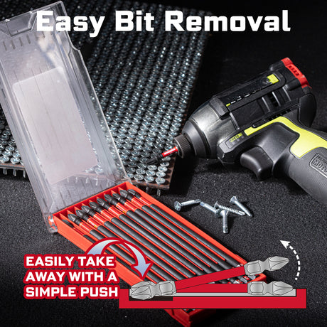 10-piece 6-inch PH2 impact power bit set made from heat-treated S2 alloy steel with magnetic CNC-machined tips, extended torsion zones and a storage case for impact drivers, drills, woodworking and repair tasks.