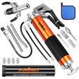 18-piece pistol grip grease gun kit with 8000 PSI pressure, flexible hose, lock coupler and multiple grease fittings