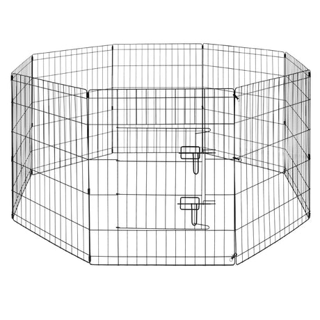 8 panel metal dog playpen 30 inch foldable pet exercise pen heavy duty puppy fence indoor outdoor with door double latch black