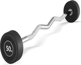 150LB fixed EZ curl barbell set with 10, 20, 30, 40 and 50 lb pre-assembled PVC coated weighted bars for home gym strength training