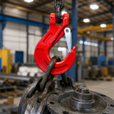 heavy-duty clevis slip hook with safety latch, cotter pin and red powder-coated finish for lifting, towing, recovery and rigging applications