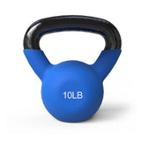 vinyl coated kettlebell weights in 5LB, 10LB and 15LB options with wide grip handles for home gym strength training, squats and full body workouts