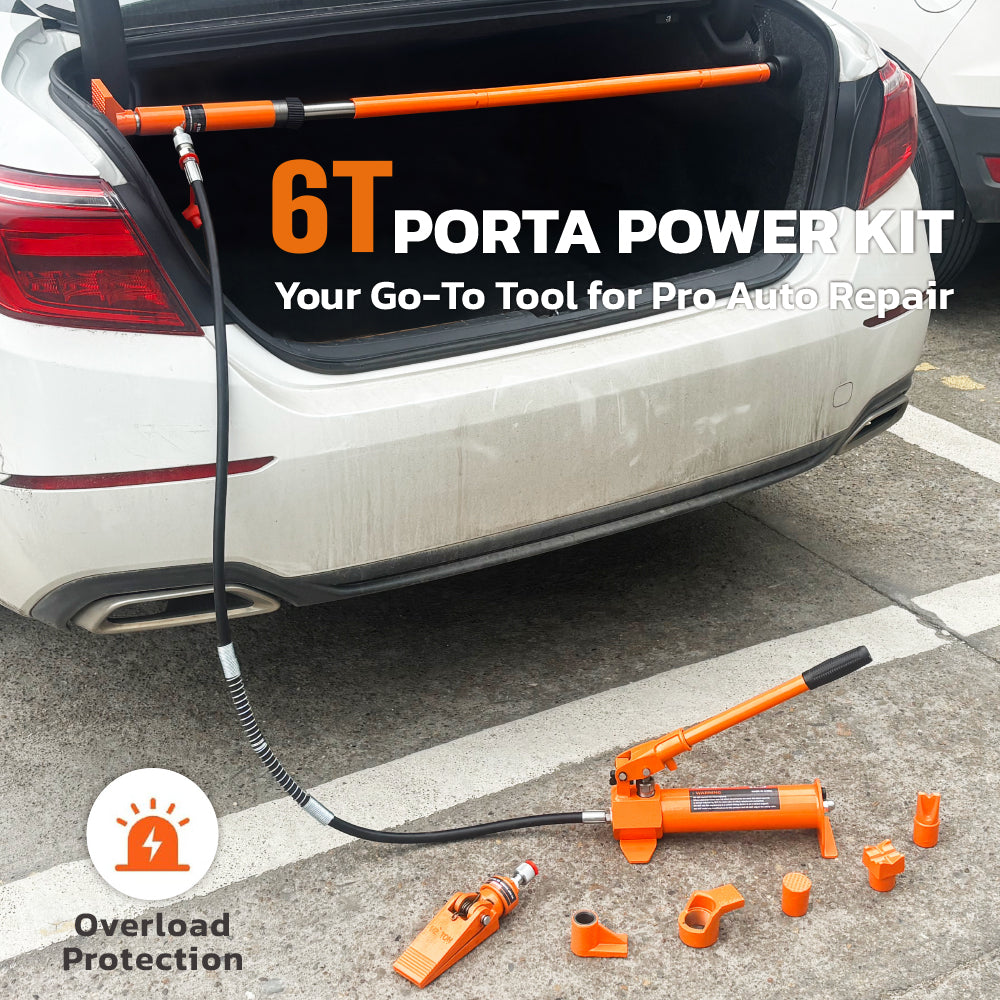 6 ton hydraulic porta power kit 16 piece auto body frame repair tool set with pump extension tubes spreader and carrying case