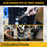 19-piece super-thin open end wrench set with 3mm slim profile, SAE and metric sizes, chrome vanadium steel construction, four-point open ends, and rolling tool pouch