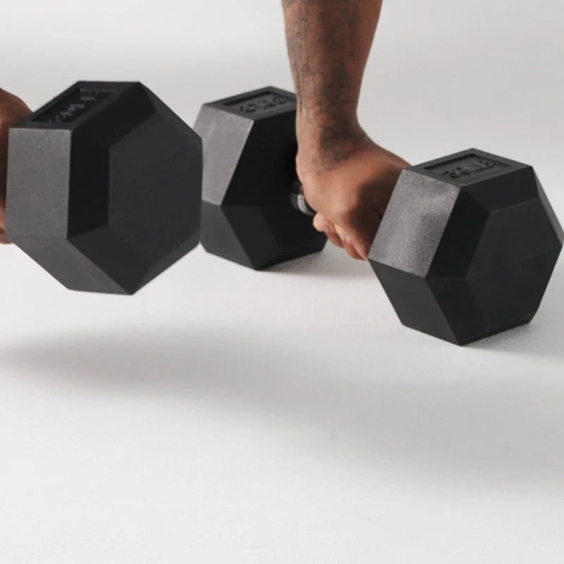 350 lb or 450 lb hex dumbbell set with 3-tier storage rack, anti-roll heads and knurled handles for home gym strength training