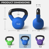 vinyl coated kettlebell weights in 5LB, 10LB and 15LB options with wide grip handles for home gym strength training, squats and full body workouts