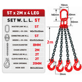 Grade 80 chain sling 1T-5T heavy duty lifting chain with master link and safety hooks, available in 1, 2 and 4 leg configurations for rigging and hoisting