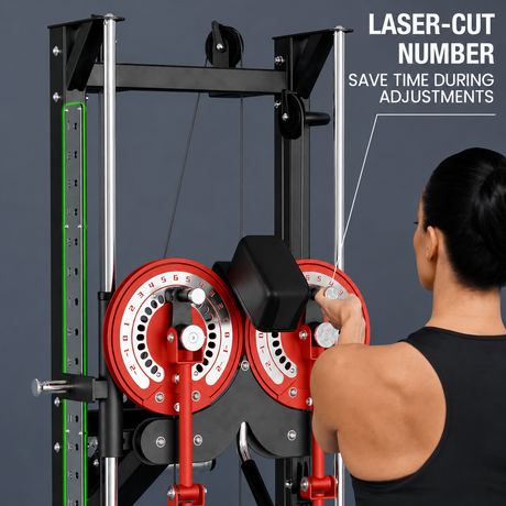 plate loaded lateral raise machine with adjustable arms, headrest, pulley system and steel frame for home gym shoulder training