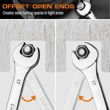 15-Piece Metric Combination Spanner Set, CRV Silver, Chrome Vanadium Steel, Heat Treated, Nickel Chrome Plated, Sizes 8-22mm