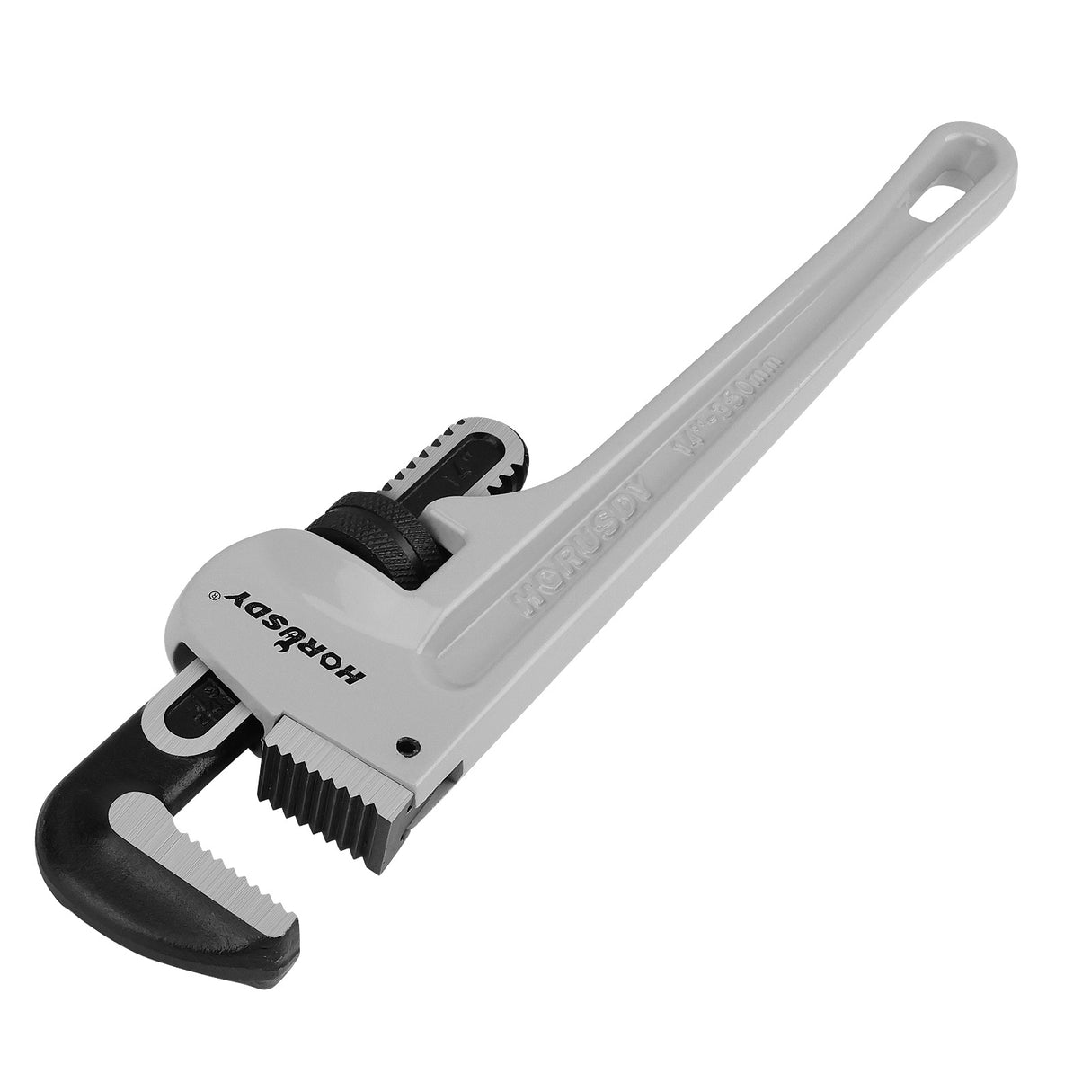 14 inch aluminum straight pipe wrench with 30 degree V-shaped alloy steel teeth, lightweight heavy duty plumbing wrench