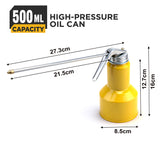 500ml high pressure metal oil can with long precision spout for automotive bicycle bearing lubrication