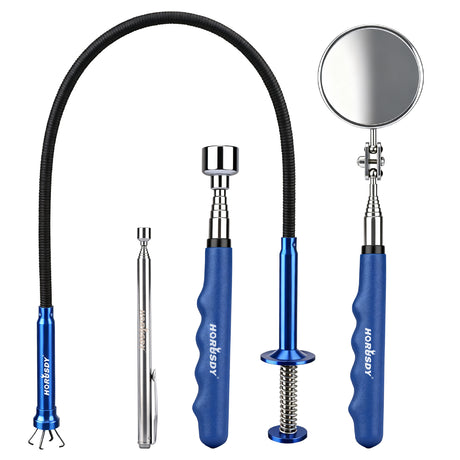 4-piece telescoping magnetic pickup tool kit with inspection mirror, flexible grabber and strong magnets