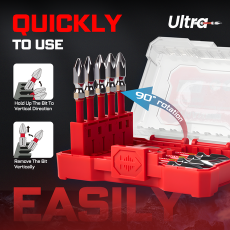 10-piece double-ended PH2 impact power bit set featuring magnetic S2 steel bits with dual torsion zones, HRC63 hardness, anti-cam-out design and storage case, available in 2.5 inch, 3.2 inch and 4.5 inch lengths for impact drivers and drills.