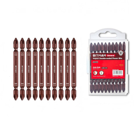 PH2 double-ended impact screwdriver bit set with S2 steel magnetic power bits, torsion zone design, available in 65mm, 90mm and 150mm lengths for impact drivers and drills