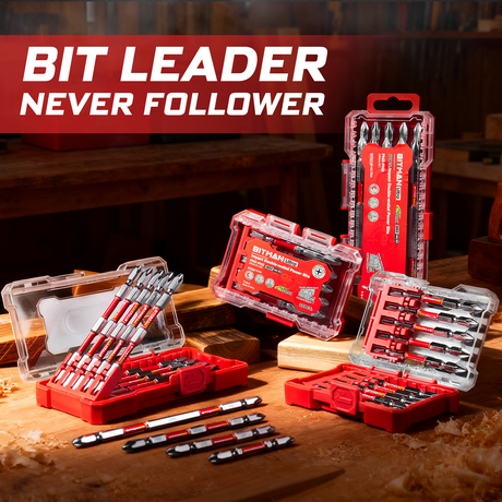 10-piece double-ended PH2 impact power bit set featuring magnetic S2 steel bits with dual torsion zones, HRC63 hardness, anti-cam-out design and storage case, available in 2.5 inch, 3.2 inch and 4.5 inch lengths for impact drivers and drills.