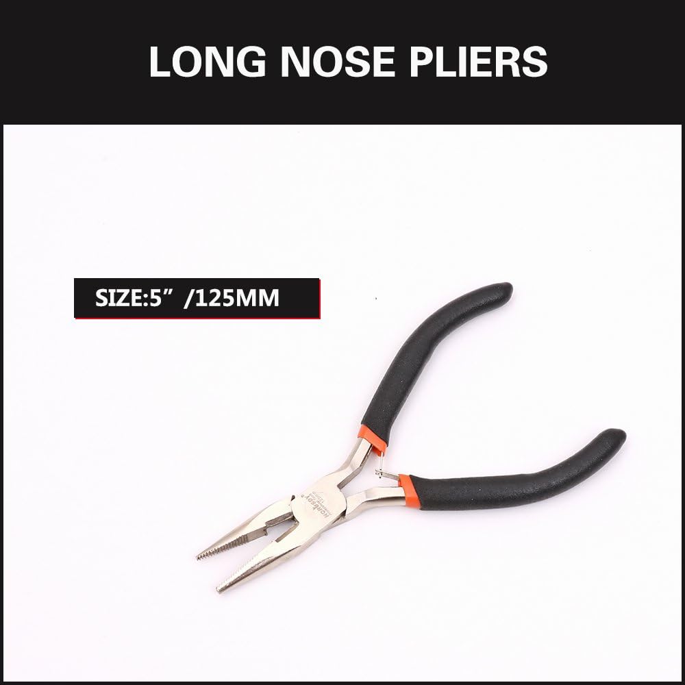 HORUSDY 5PCS mini pliers set including long nose pliers, bent nose pliers, flat nose pliers and end cutting pliers for jewelry making electronics repair DIY precision work