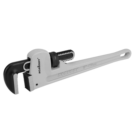 18 inch aluminum straight pipe wrench with 30 degree V-shaped alloy steel teeth, heavy duty lightweight pipe wrench for plumbing
