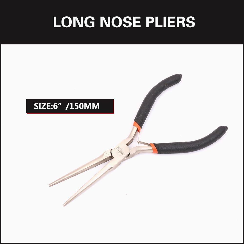 HORUSDY 5PCS mini pliers set including long nose pliers, bent nose pliers, flat nose pliers and end cutting pliers for jewelry making electronics repair DIY precision work